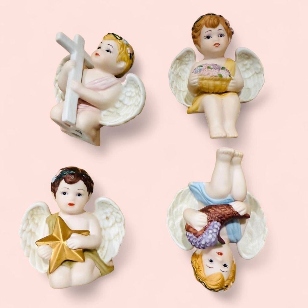 Home Interiors White and Pink Cherub Decor Accents 80s Vintage